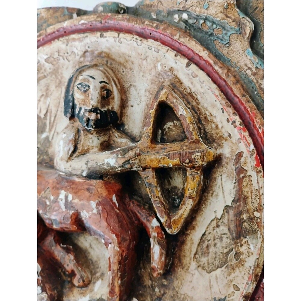 Vintage Hand Carved Wood Plaque Sagittarius Centaur Zodiac Sign Wall Art 10"